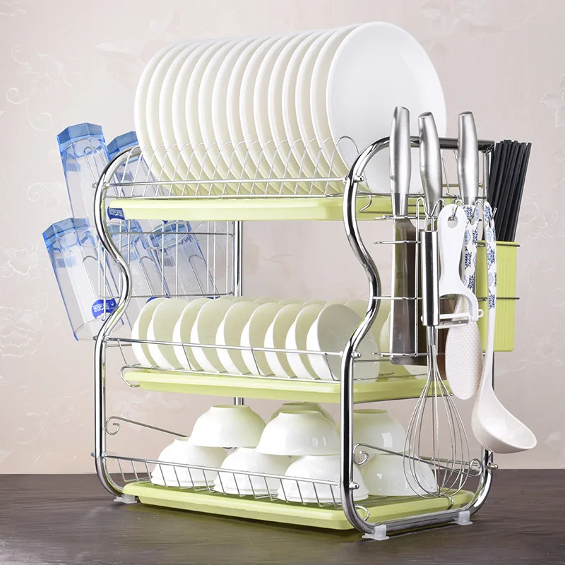 

Dish Drying Rack, 3 Tier Dish Rack with Utensil Holder Cutting Board Holder and Dish Drainer Cutting Board Holder 3 drip trays