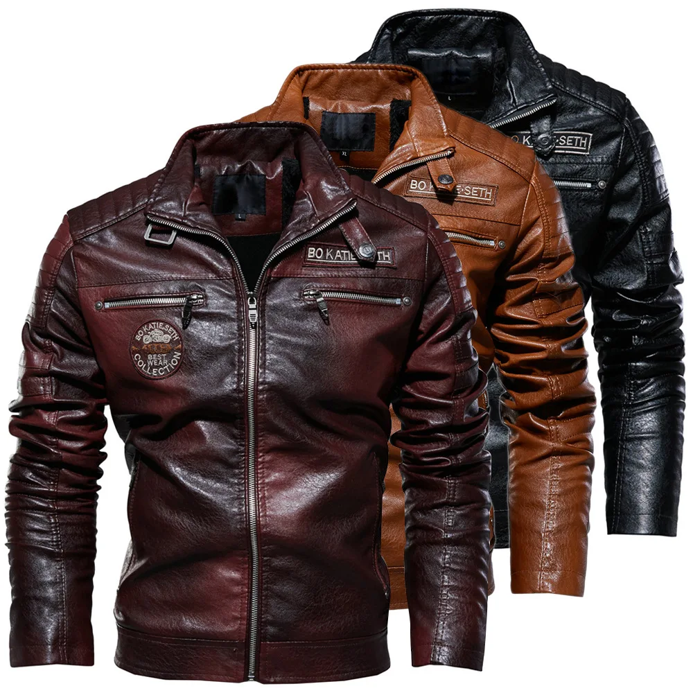

Fall Winter Pu Jacket Motorcycle Suit Modern Guy Zipper Plus Cashmere 2021 New Leather Jacket Men, Custom color