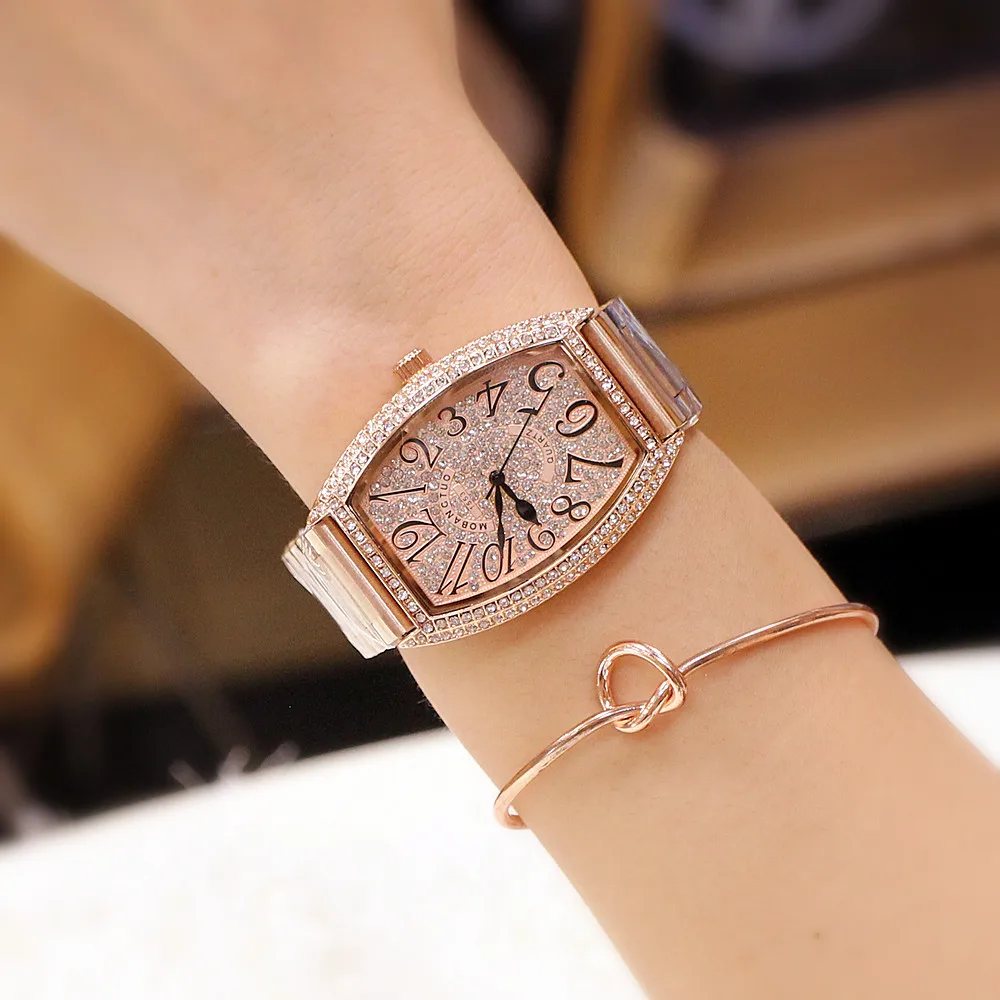 

Korean women's wristwatch waterproof full bore barrel type diamond inlaid fashion student wristwatch