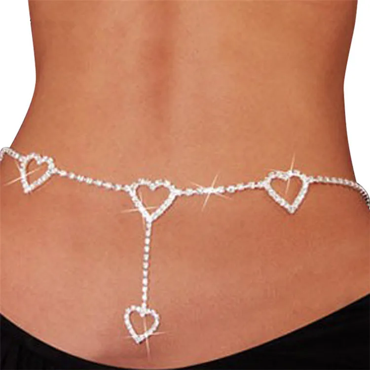 

Shining Diamond Jewelry Crystal Heart Dangle Full Rhinestone Body Chain Belt Women Waist, Picture