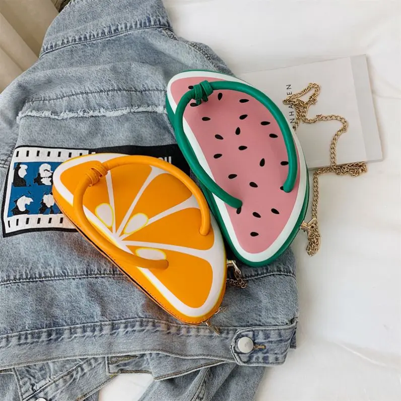 

B10081 2020 new slippers pillow bag kids cute small fruit bag chain shoulder crossbody bag women purses handbags for women, Orange green
