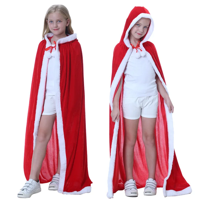 

2020Christmas Lady's Dress Santa Claus Costume Adult Child Cloak Party Dresses New Year Christmas red Cape