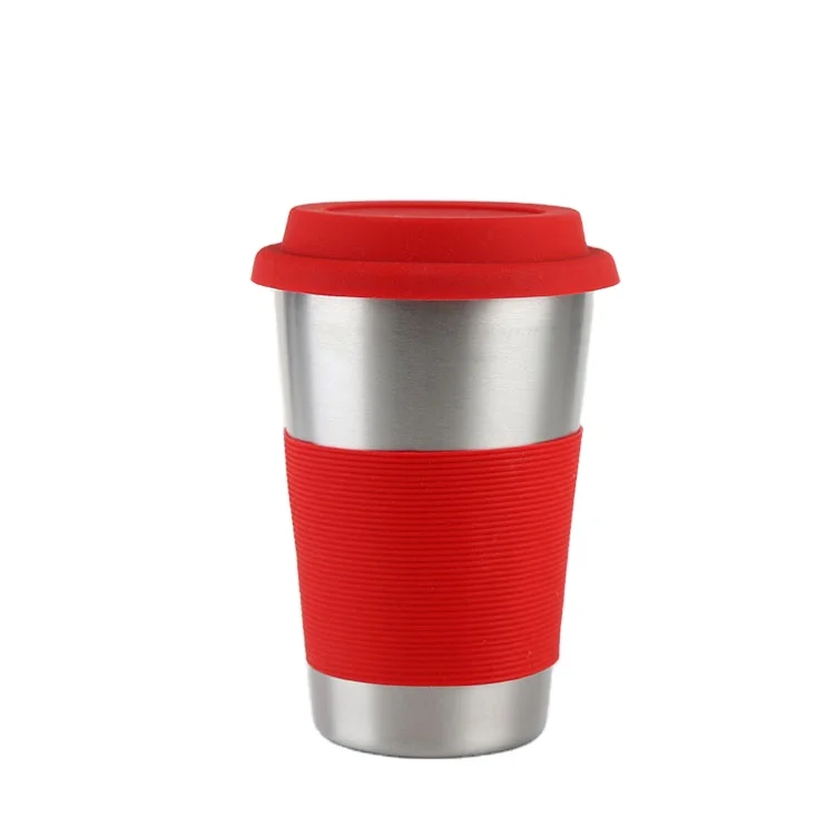 

MIKENDA Stainless Steel 500ml Beer Cup With silicone lid and sleeve metal coffee tumblers