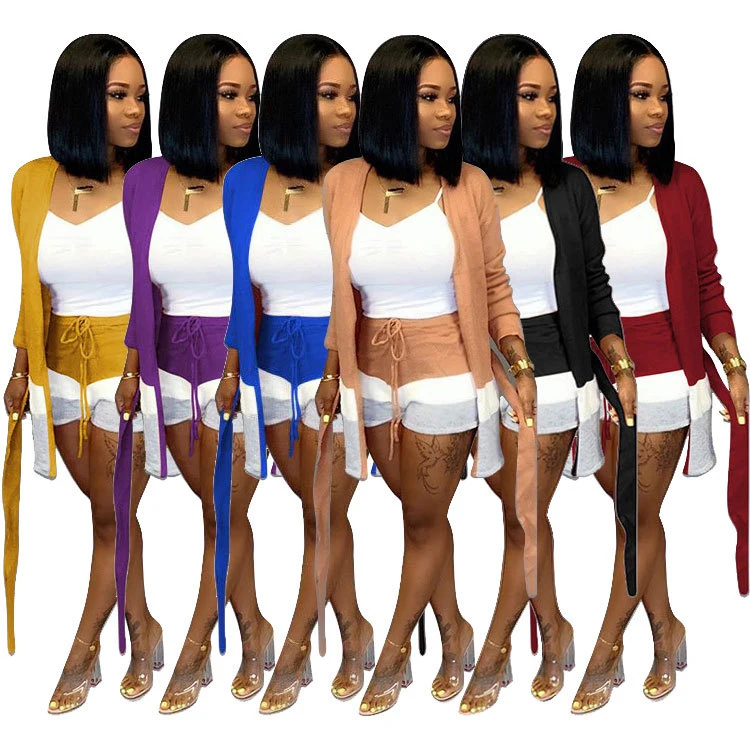 

short pants sets for women two piece cardigan set, Mix color is available