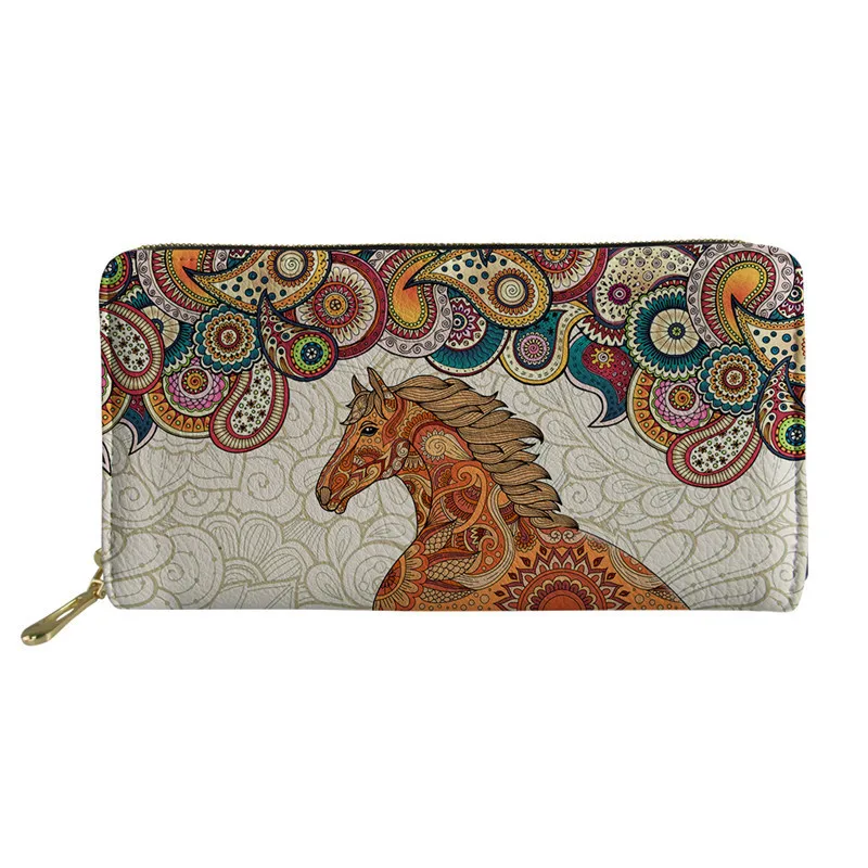 

Ethnic Tribe Style Female Wallets Mandala Horse 3D Print Women Long Leather Wallet Youth Girls Clutch Purses Pouch