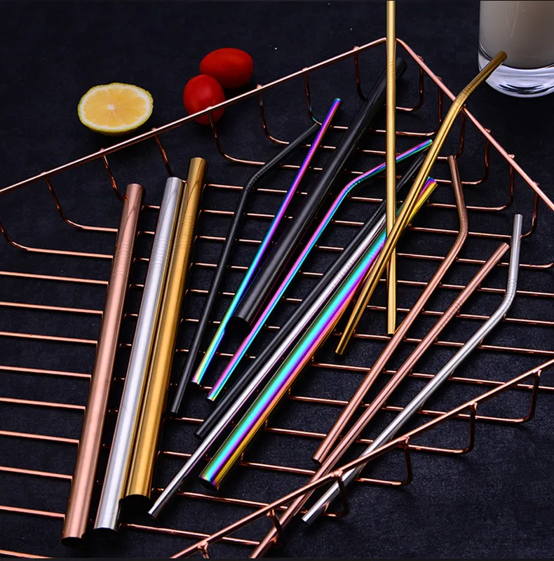 

Factory Customized Logo Colored Metal Drinking Stainless Steel Straw Set