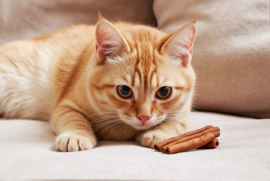 Close-up of a cat sniffing cinnamon powder on kitchen counter