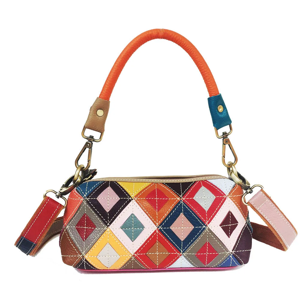 

Wholesale unique design genuine leather purses for women Fashion geometric small patch color cross body tote hand bags ladies