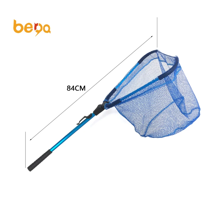 Rubber Mesh Fishing Landing Net Aluminum Collapsible Fishing Net Safe Fish Catching or Releasing Fish Landing Net