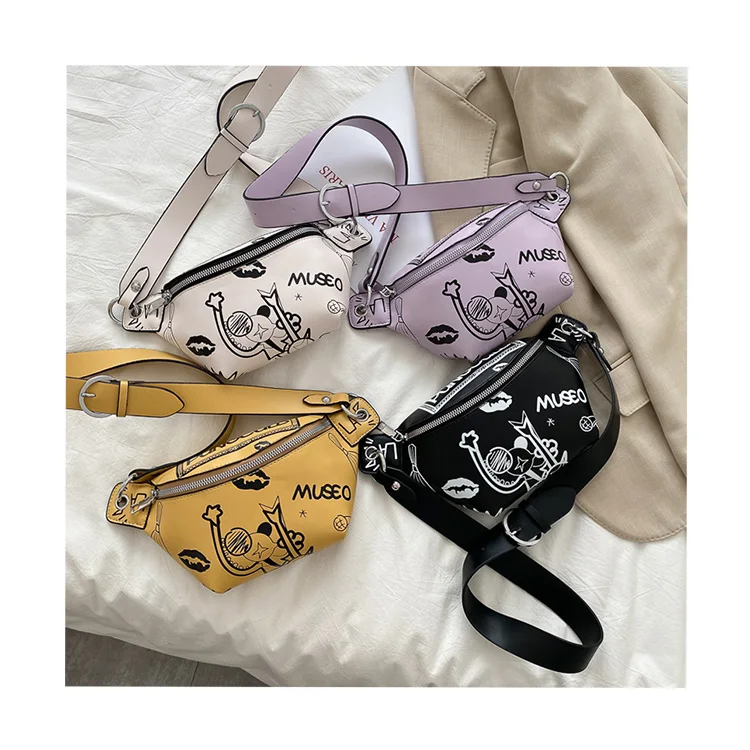 

Ins Hot Small Graffiti Waist Pack Girls Personality Lip Printing Belt Bag Designer Fashion Chest Bag For Women Wide Strap Purse