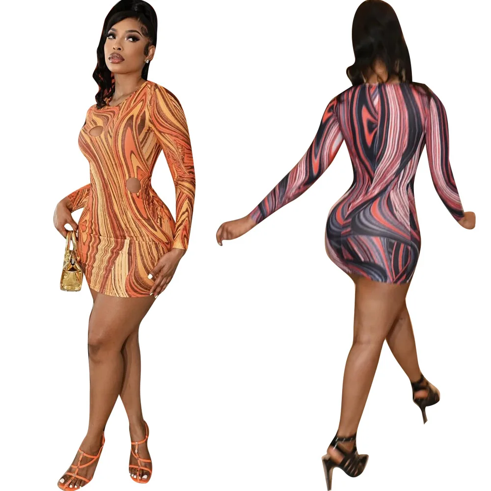 

Hot Sell autumn Fashion casual sexy Women Clothing Elegant hollow Skinny Round neck Dress Lady long skirt, 2 colours