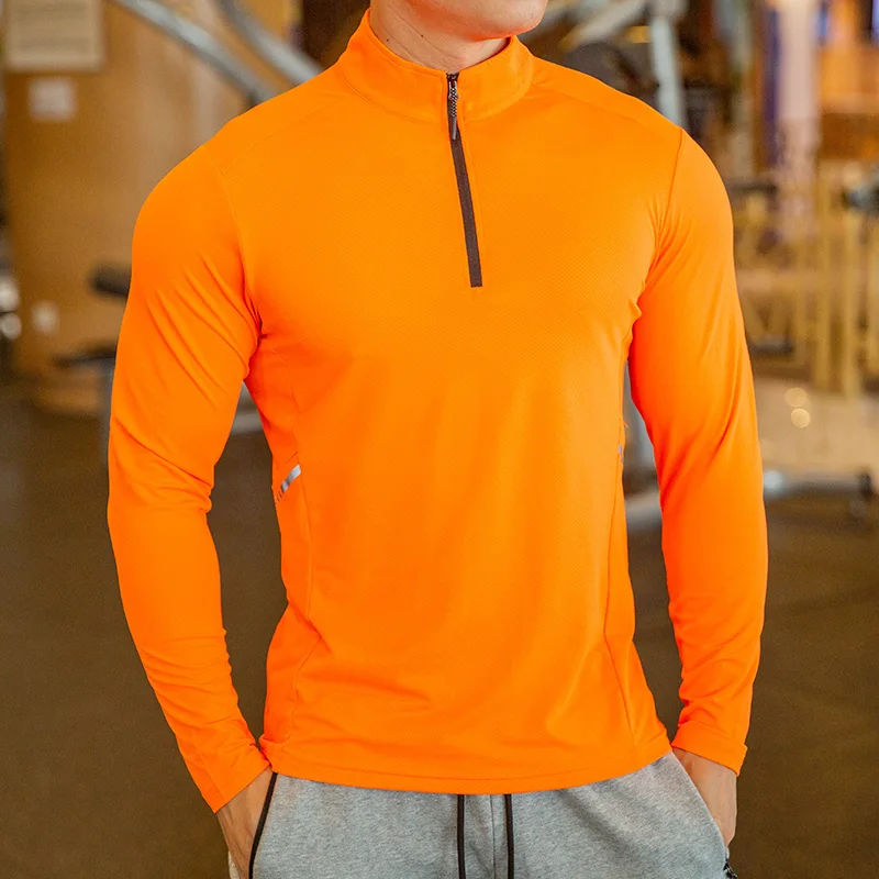 

Quick Dry Running Shirt Men T-shirt Long Sleeve Compression Shirts Gym T-shirt Fitness Sport Cycling zipper Shirt Men Rashgard