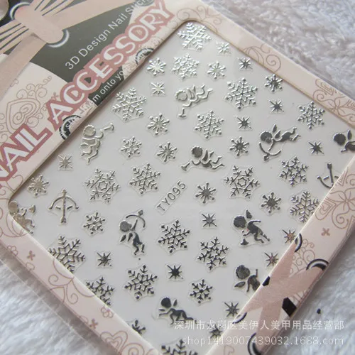 

TY091-102 Christmas Silver Series Small 3D Adhesive Nail Sticker Snowflake Style Nail Sticker Nail Art Accessories