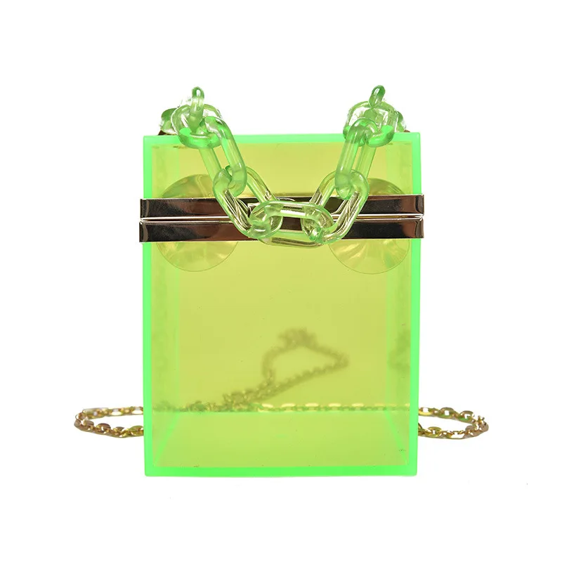 

2021 Hsienjin Two Chains Transparent Acrylic Square Clutch Bag Neon Color Lady Girlish Fresh Summer Shoulder Crossbody Bags