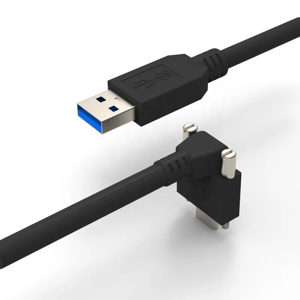 

USB 3.0 A male to type c male right angled with double lock screw cable, Black