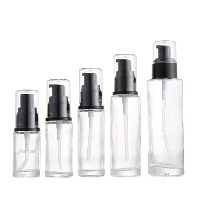 

Hot sale 20ml 25ml 30ml 50ml empty glass bottles round glass bottle with pump