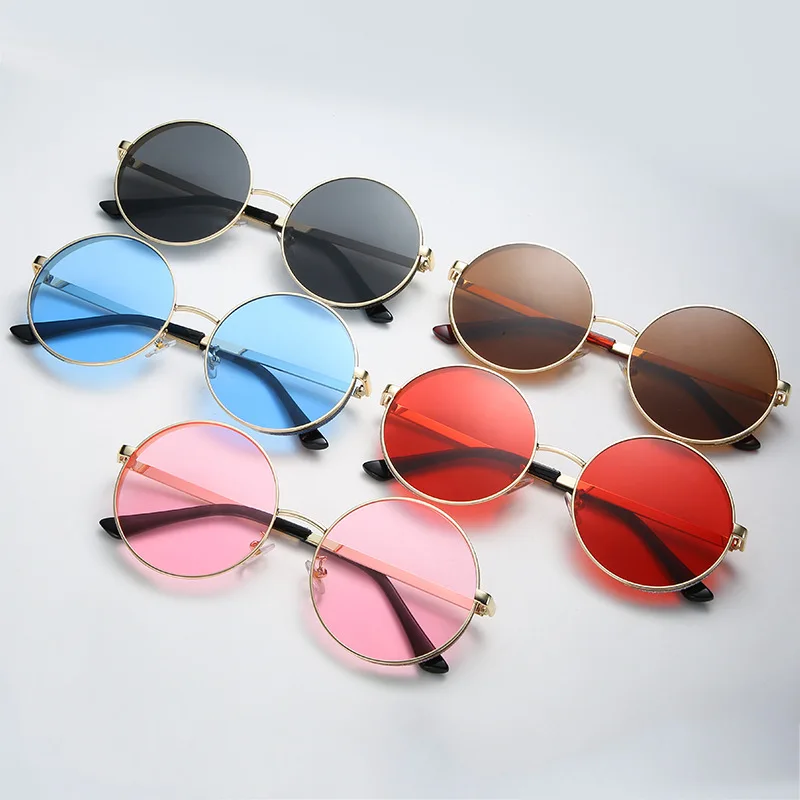 

MJ-0318 The New Fashion Trend In Personality Street Snap Glasses Dazzle Colour Hd Lenses Round Metal Frame Trendy Sunglasses