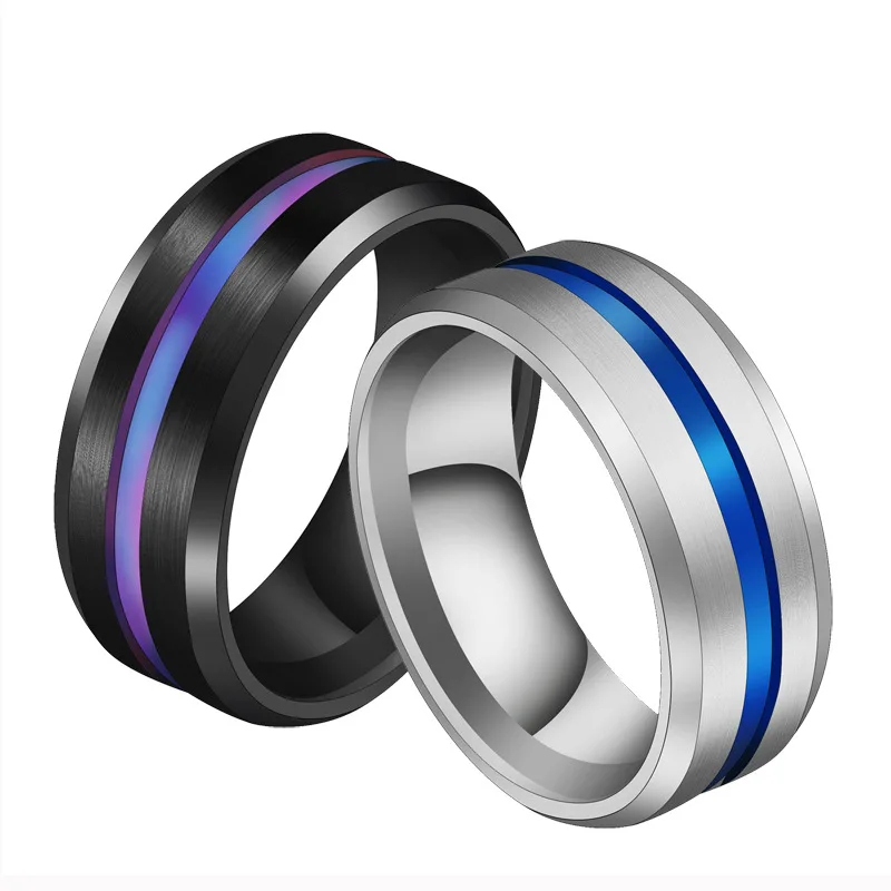 

Hot Sale Groove Rings Black Stainless Steel Ring Blue Groove Stainless Steel Midi Rings For Men Charm Male Jewelry