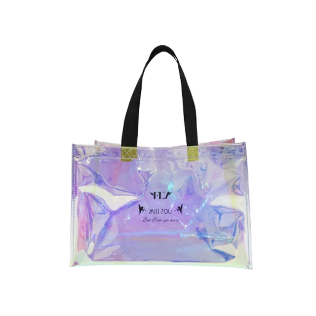 

5 Size Laser Tote Handbag Fashionable Beautiful PVC Holographic Clear Reusable Shopping Bags, Customized color