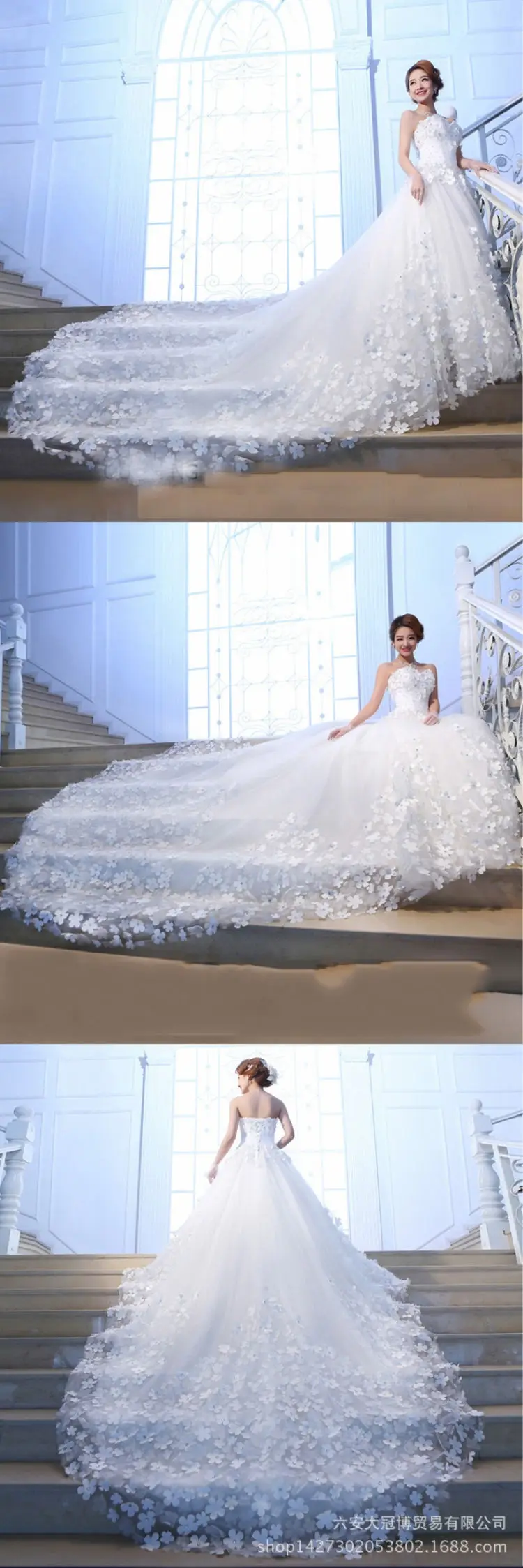 Luxury Gaun Pernikahan 3d Lace Applique Plus Size White Red Boob Tube Top Wedding Dress