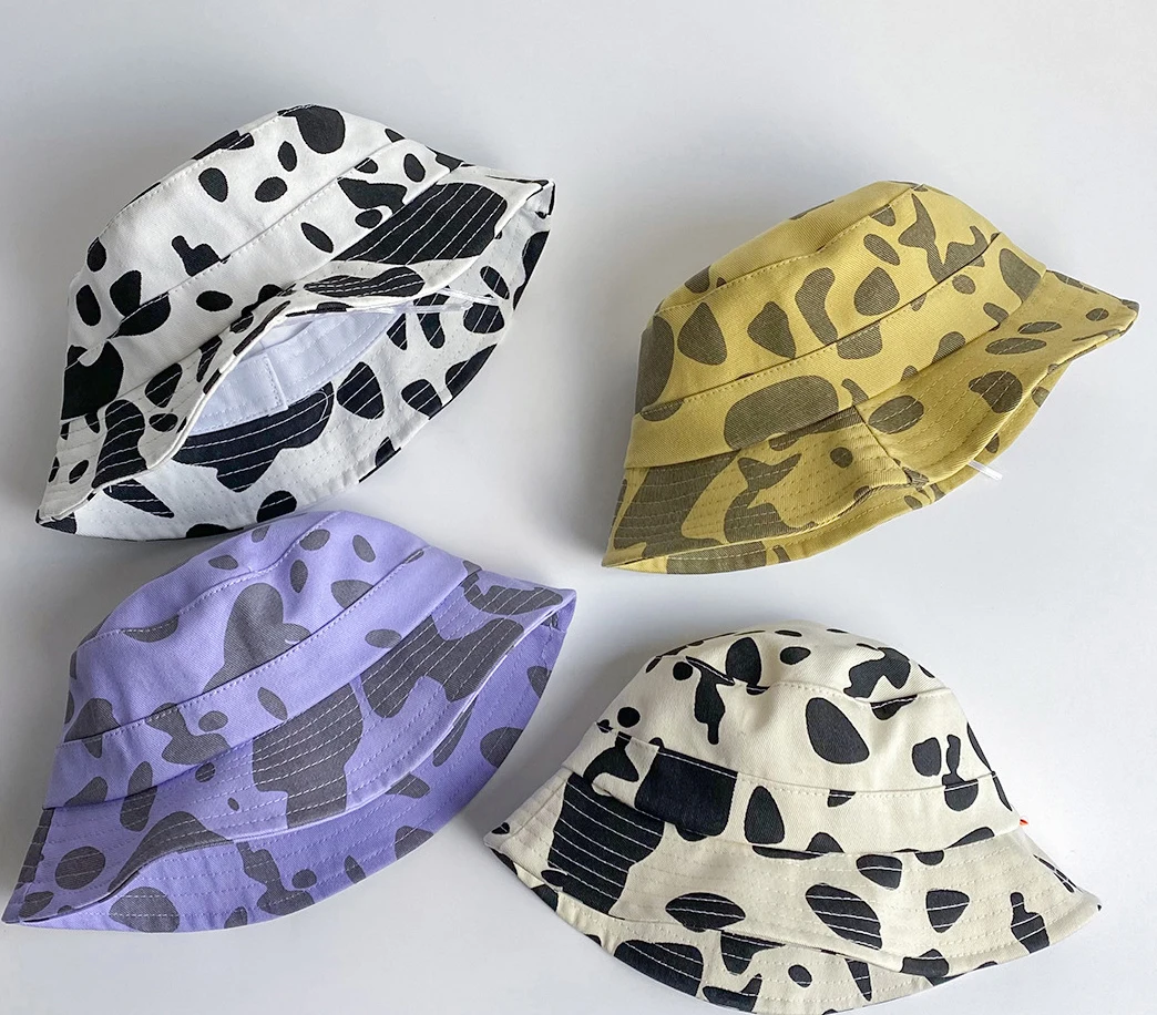 

free shipping sombreros de verano topi anak gorras para ninos girl boy bob round baby buckethat cow print kids bucket hat