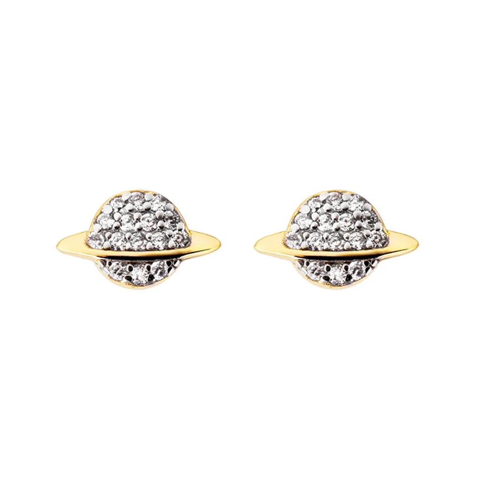 

Silver Earrings Jewelry Wholesale 925 Sterling Silver 18k Gold Plated Cubic Zircon Sparkling Planet Stud Earrings