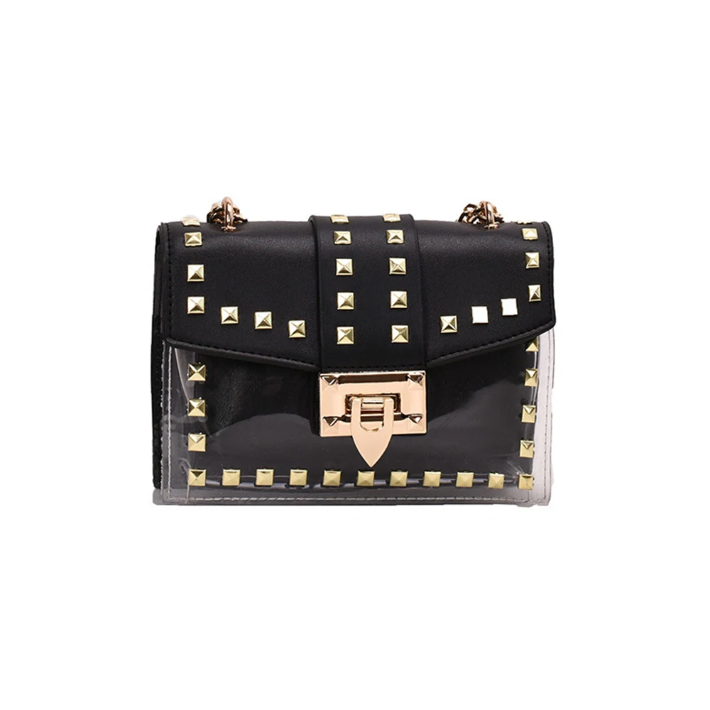 

2021 New Fashion Summer Transparent Plastic Handbag Rivet Chain Shoulder Simple Messenger Jelly bag For Women