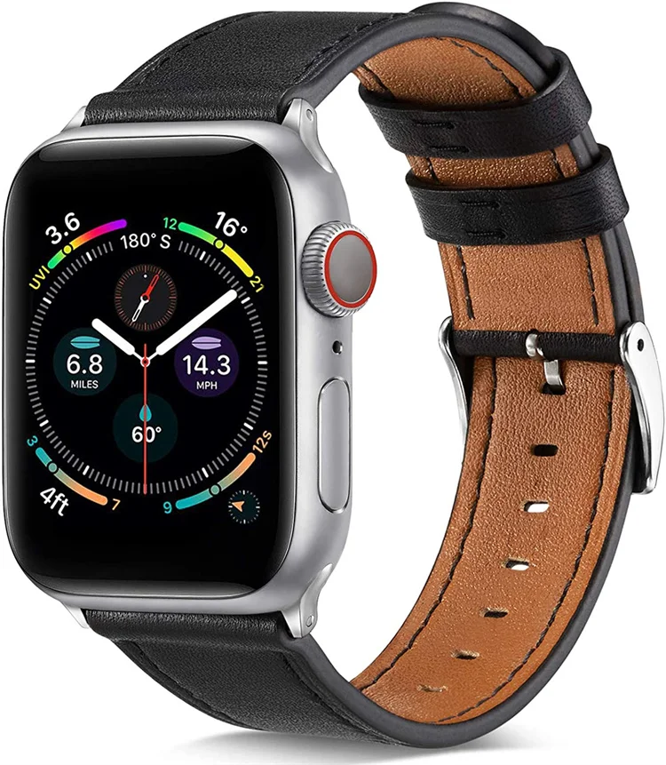 

Factory OEM Classic leather Watch Band Genuine Leather with 38mm 40mm 42mm 44mm for Apple Iwatch Series 6, Black white brown grey