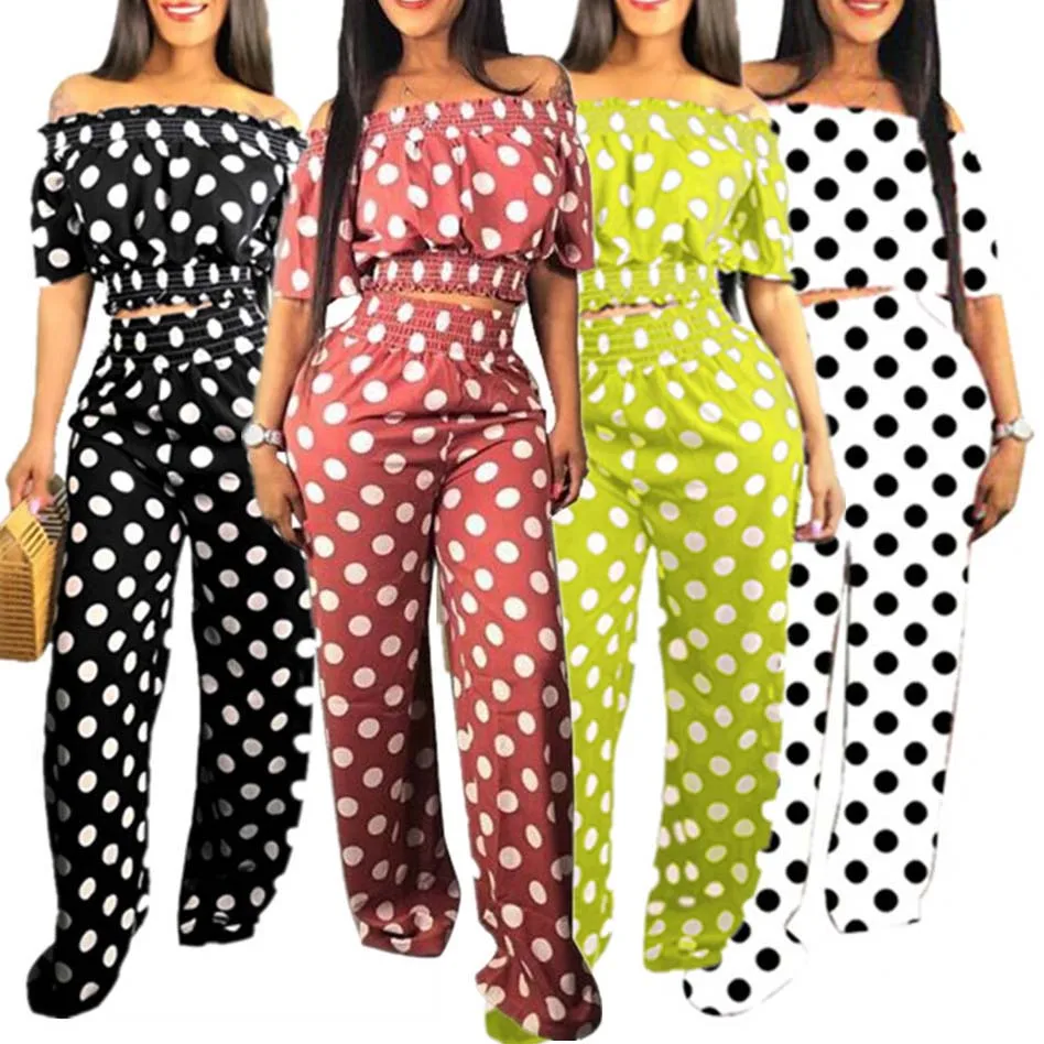 

FS1102D summer polka dot printed two piece set women clothing