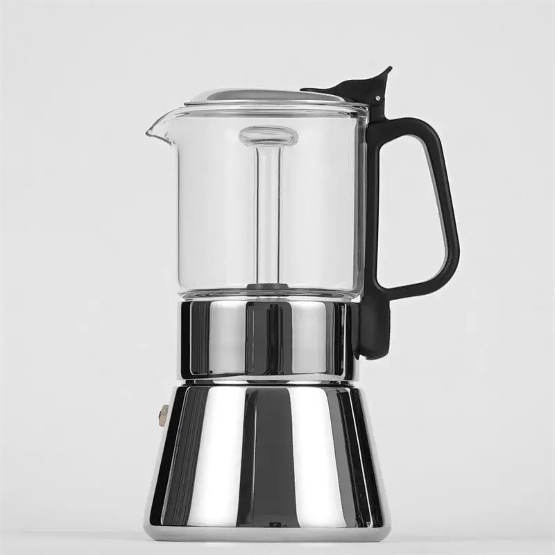 

New Design Transparent Eco-friendly Coffee Moka Maker 160ml Borosilicate Heat-resistant Glass Italian Moka Pot