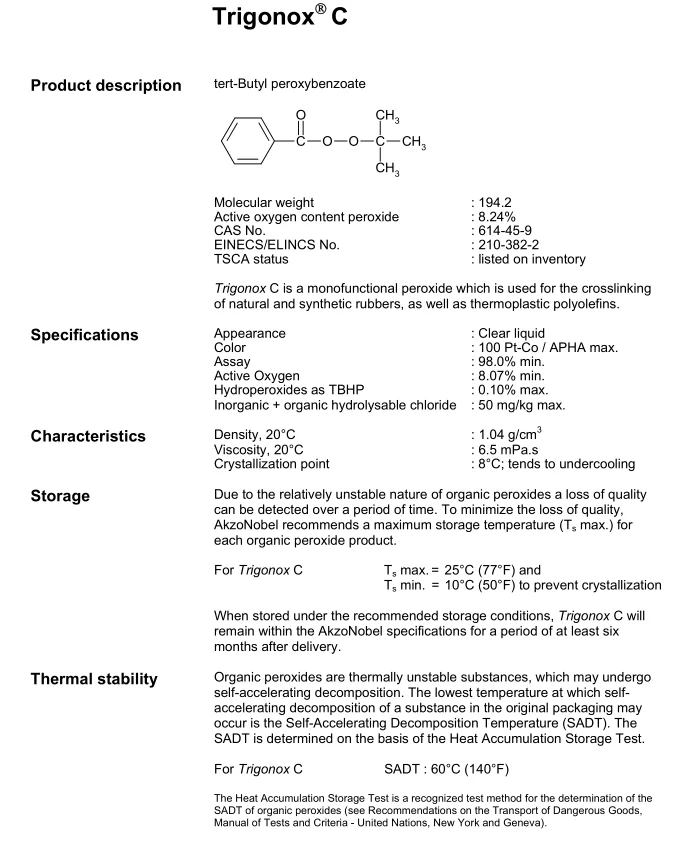 Nouryon Clear Liquid Trigonox C Tbpb Curing Agent/initiator For Bmc/smc ...