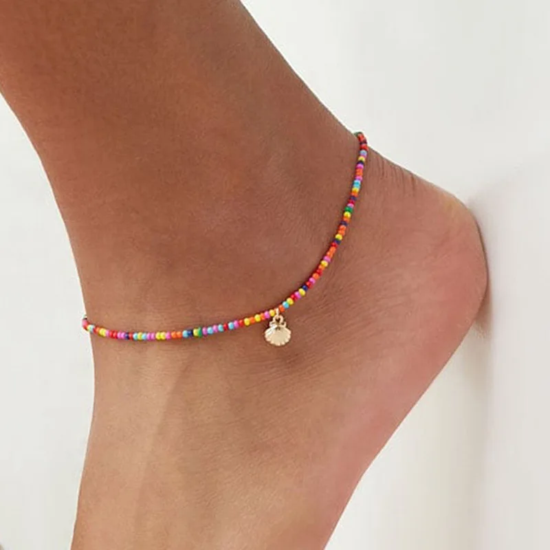 

New Style Fashion and Popular Simple Personality Women's Handmade Colorful Beaded Alloy Shell Anklet