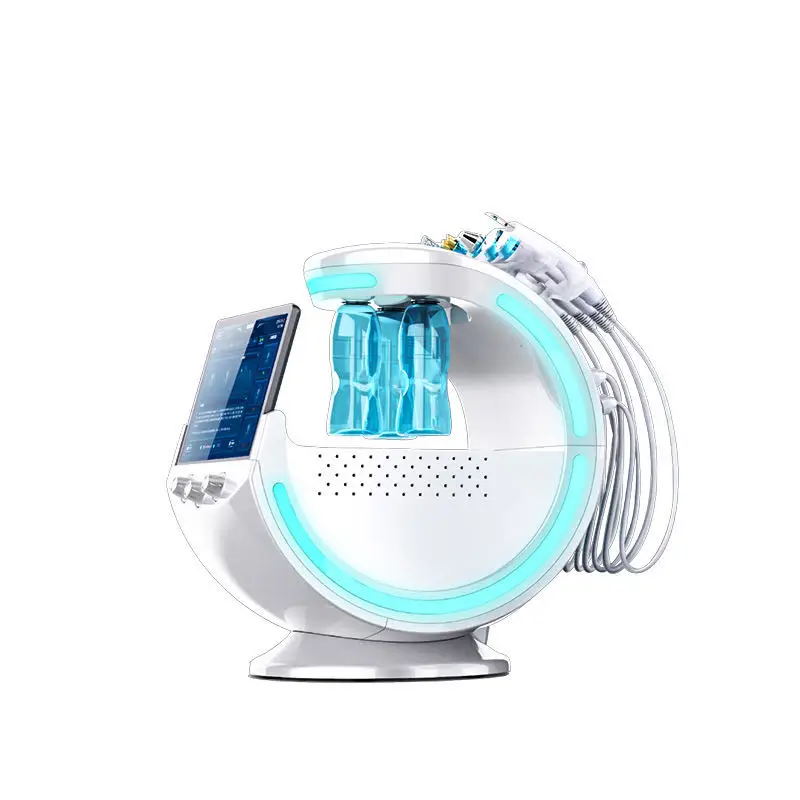 

Multi-Functional 7 in 1 Hydro Microdermabrasion Facial Peeling Hydrofacials Machine with skin scanner analyzer, White