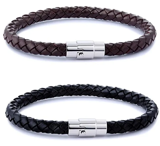 

2019 New Arrival Stainless Steel Braided Leather Bracelet for Men Women Wrist Cuff Bracelet, Black