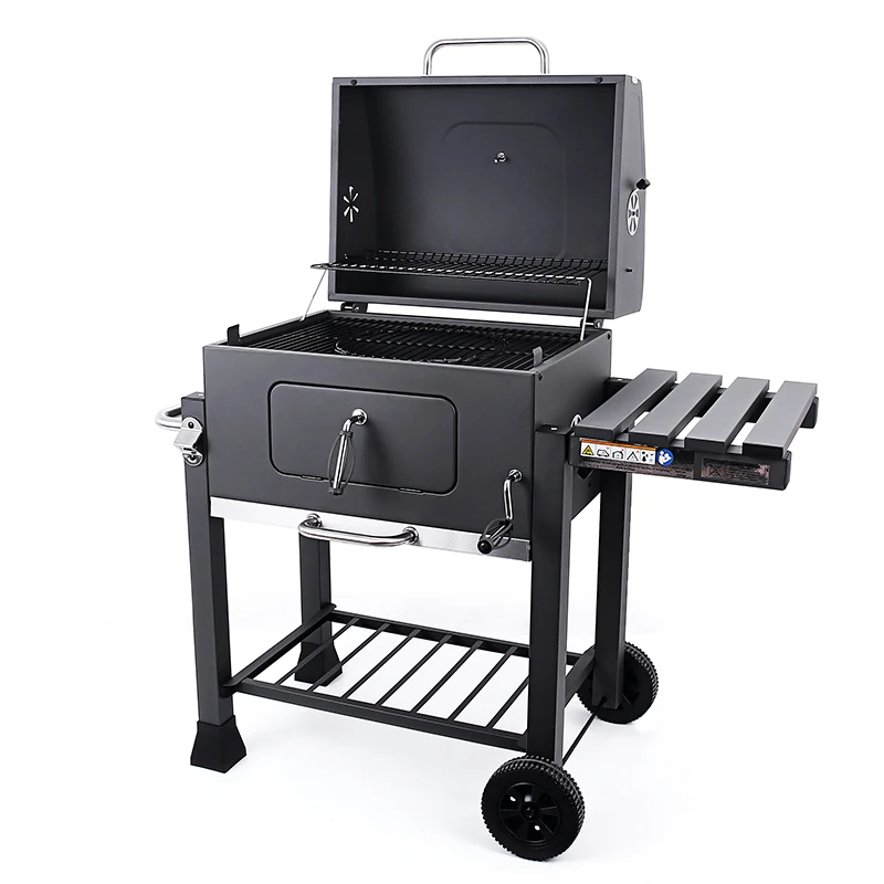 

Charcoal BBQ Smoker Grill Outdoor Barbecue Grill With Trolley Height Adjustable Charcoal BBQ Grill