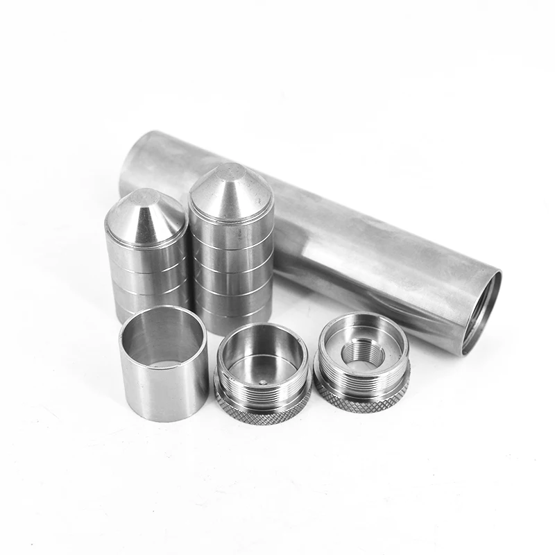 

7"L TITANIUM Tube 1.45" OD 1.25" ID Tube 1/2x28 or 5/8x24, 9x Stainless Steel CNC Cups Solvent Trap Fuel Filter Napa 4003, Silver