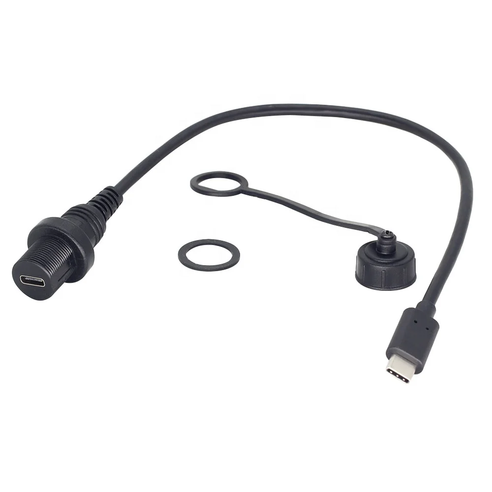 Multimedia Case Box mount USB C Male to Female Cable with waterproof cover Panel mount Type C Cable