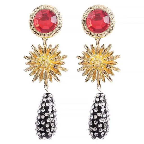 

Fashion Luxury Alloy Diamond Rhinestone Gold Geometric Flower Drop Earrings Jewelry For Girls, Colorful