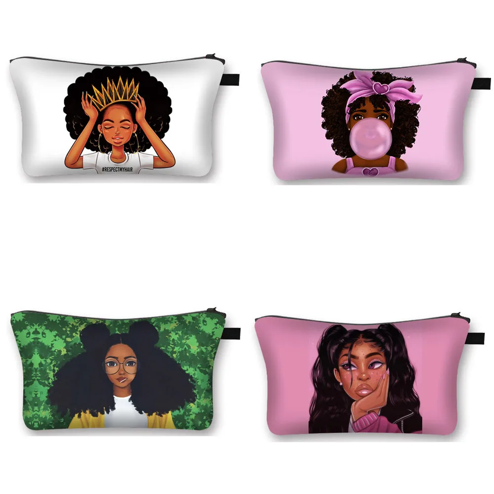 

Waterproof Black Girl Print African for Women Cosmetic Storage Makeup Bag