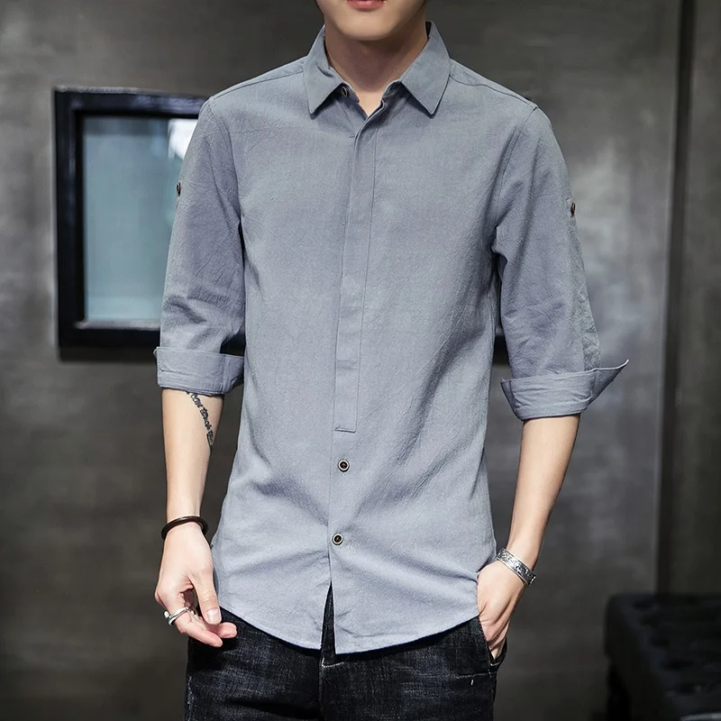 

Summer men's shirts Three-quarter sleeve linen shirt