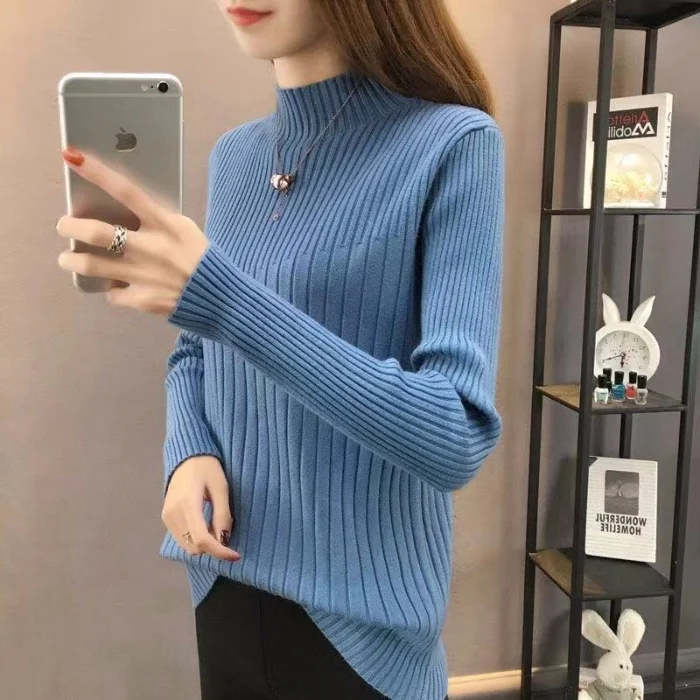 Половина шеи свитер женский 2019 рубашка осень и зима новый плотно облегающий дна рубашки женский длинный рукав