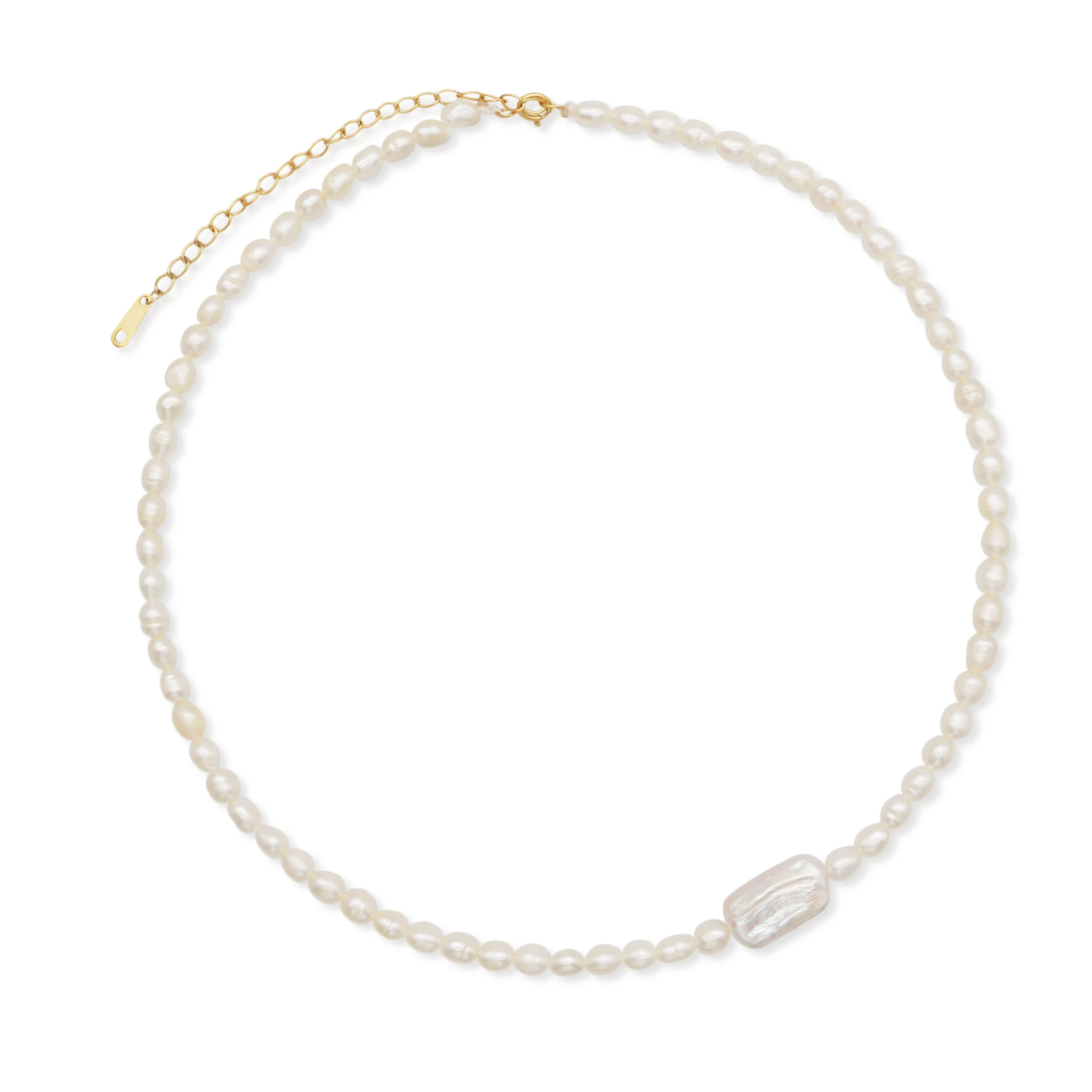 

Chris April fine jewelry 925 sterling silver gold plated natural freshwater baroque rice pearl necklace