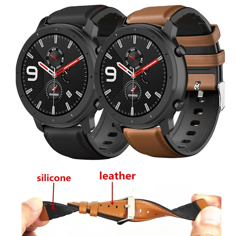 

Quick Release Watch Band 22mm Leather Silicone Hybrid Watch Bands for Samsung Galaxy Watch/Huawei Watch/Amazfit