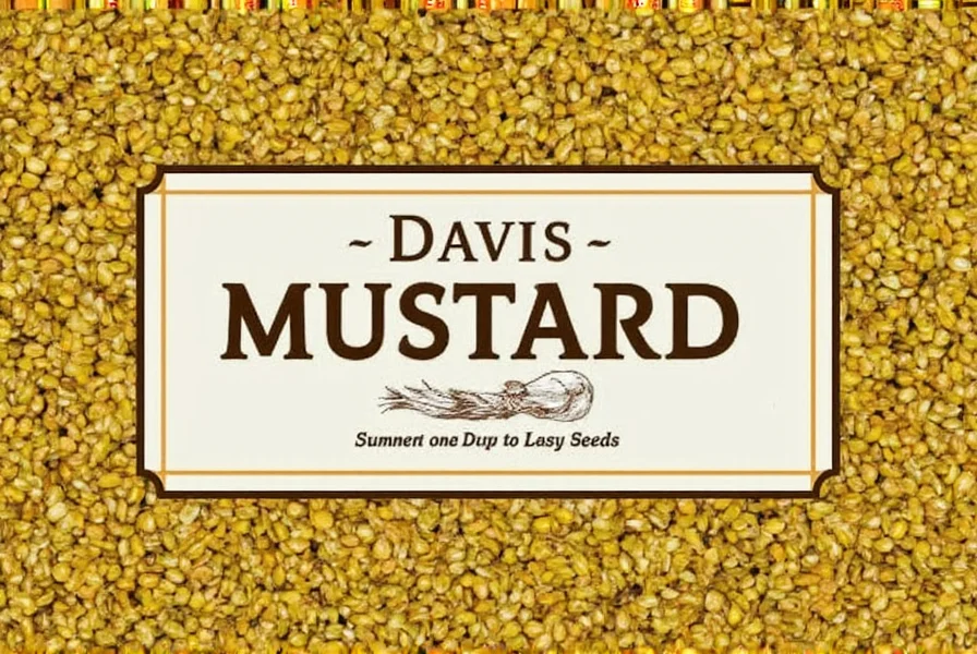 Close-up photograph of Davis Mustard Seed next to common yellow mustard seed for size comparison, showing the distinctive reddish-brown color