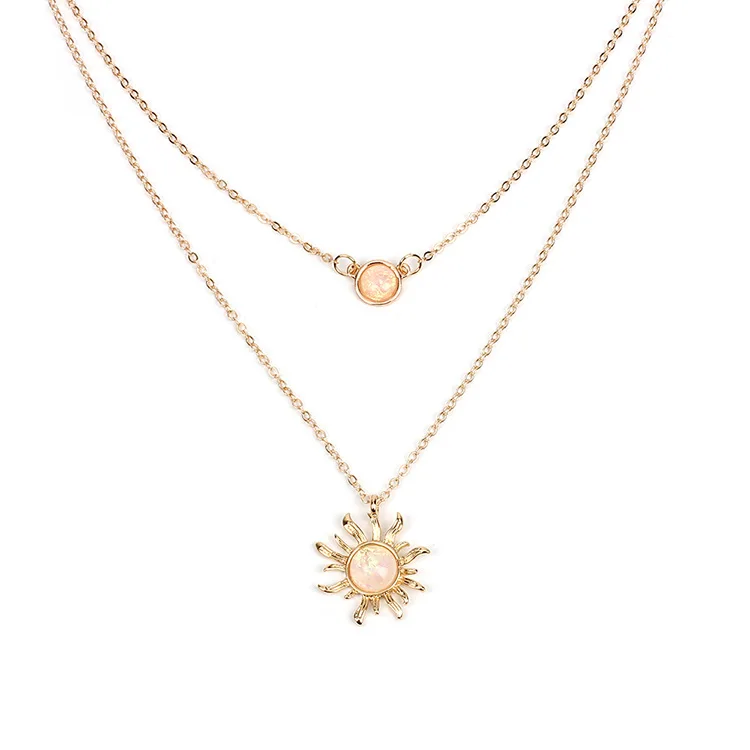 

PUSHI Simple Double Necklace sunflower Gold Choker Chain Necklace opal Pendant Necklace For Women Wedding Party Jewellery