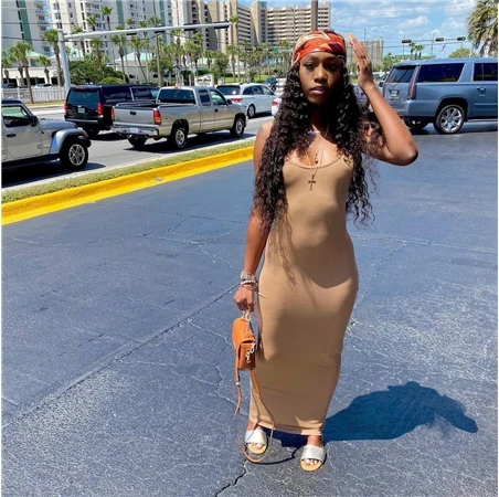 

2021 Latest Design Basic Halter Womens Maxi Dress 2021 New Arrival Solid Color Sleeveless Skinny Dress Night Party Club Dress