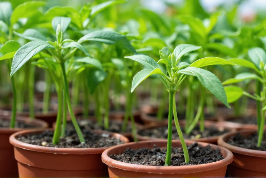 Healthy jalapeno pepper seedlings in starter pots with proper spacing