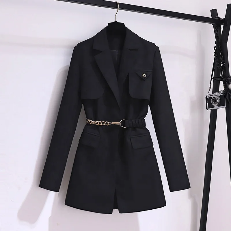 

New Top Korean Style Chic Coffee Suit Coat Women's Spring and Autumn Suit High end Office Ladies Elegant Solid Jacket