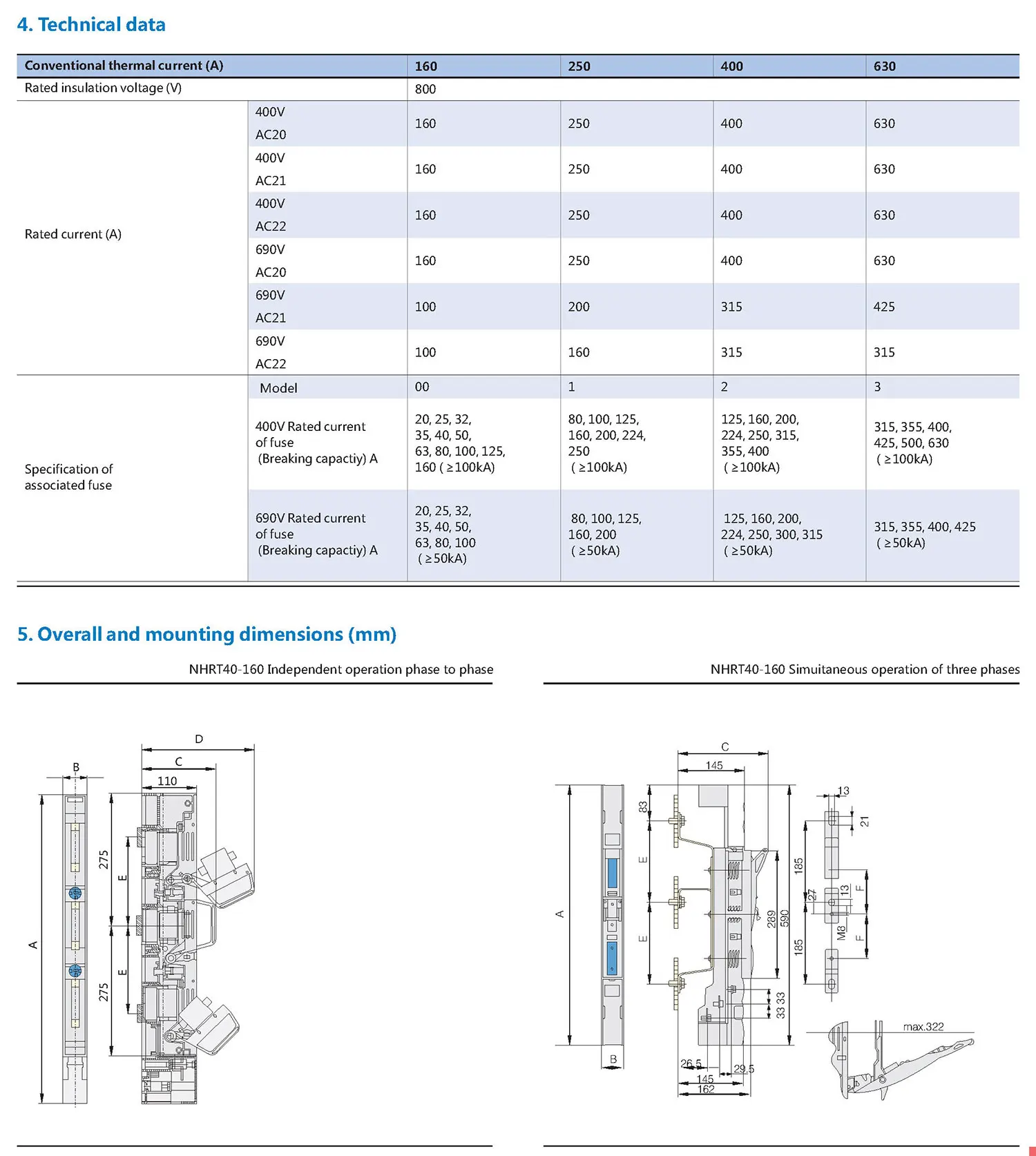 Chint NHRT40 NHRT40-160/3 NHRT40-250/3 NHRT40-400/3 NHRT40-630/3 160A 250A 400A 630A CHNT Vertical Fuse Switch Disconnector