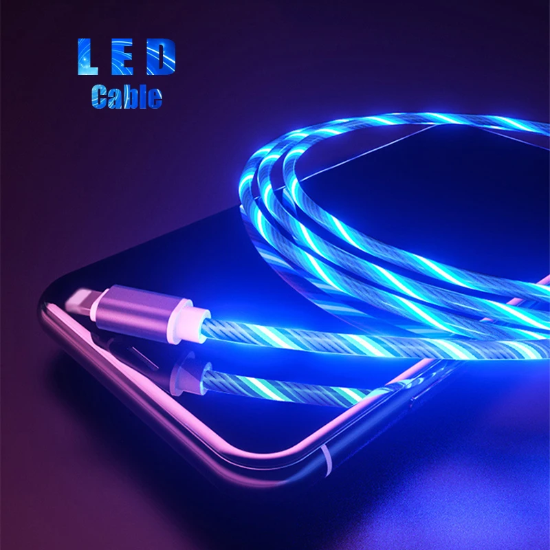 

LAIMI Flowing Light Led Colorful Charging Cable Micro Type C Usb Cable Streamer Phone Charger Cable For Iphone, Blue/red/green/colorful